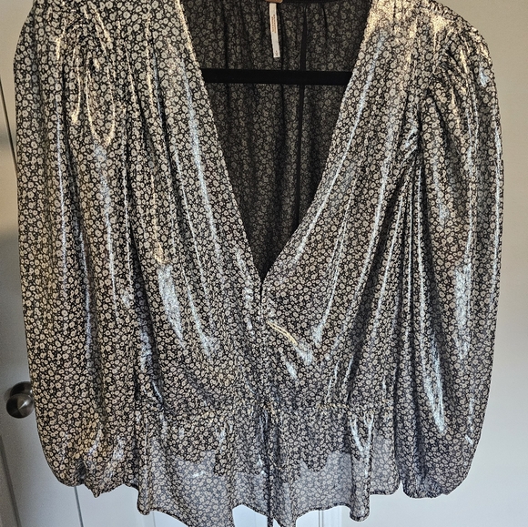 Free People Metallic Floral Peplum Blouse Women Top - Picture 2 of 4